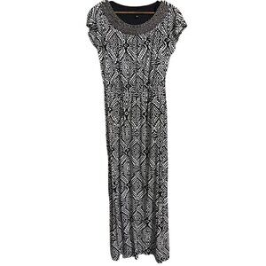 I.N. Studio Womens Black White Aztec Print Beaded Embellished Neck Maxi Dress 6